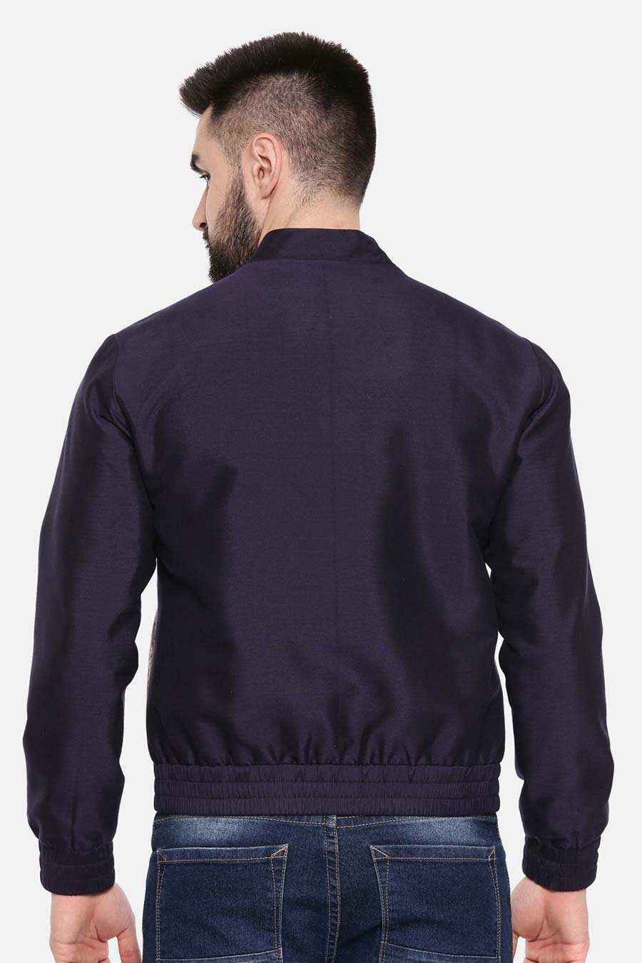 Blue Print Quilted Bomber Jacket