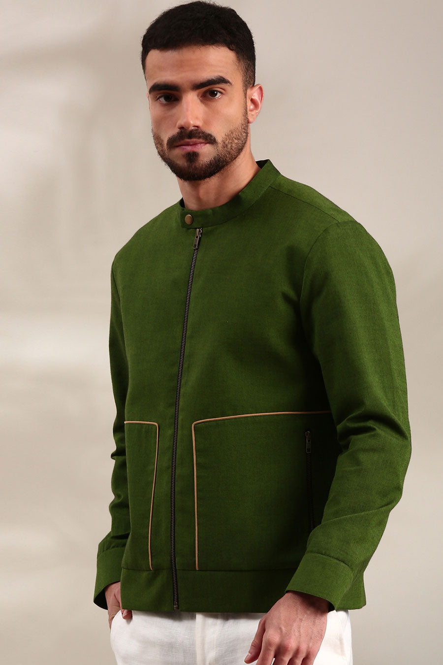 Green Cotton Bomber Jacket