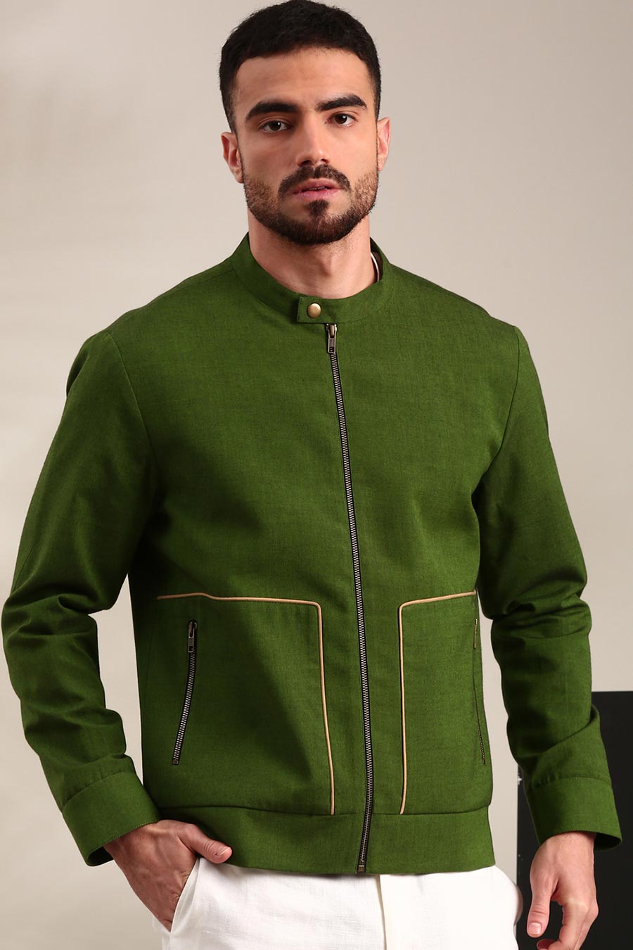 Green Cotton Bomber Jacket