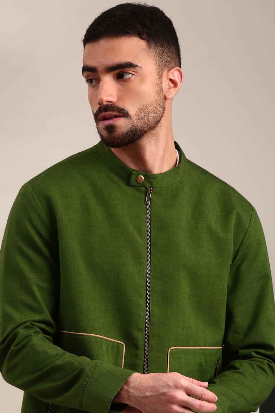 Green Cotton Bomber Jacket