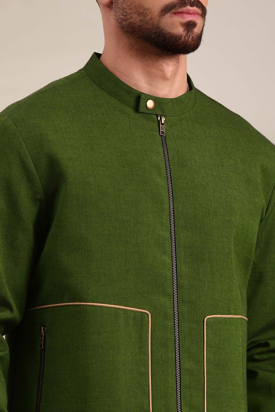 Green Cotton Bomber Jacket