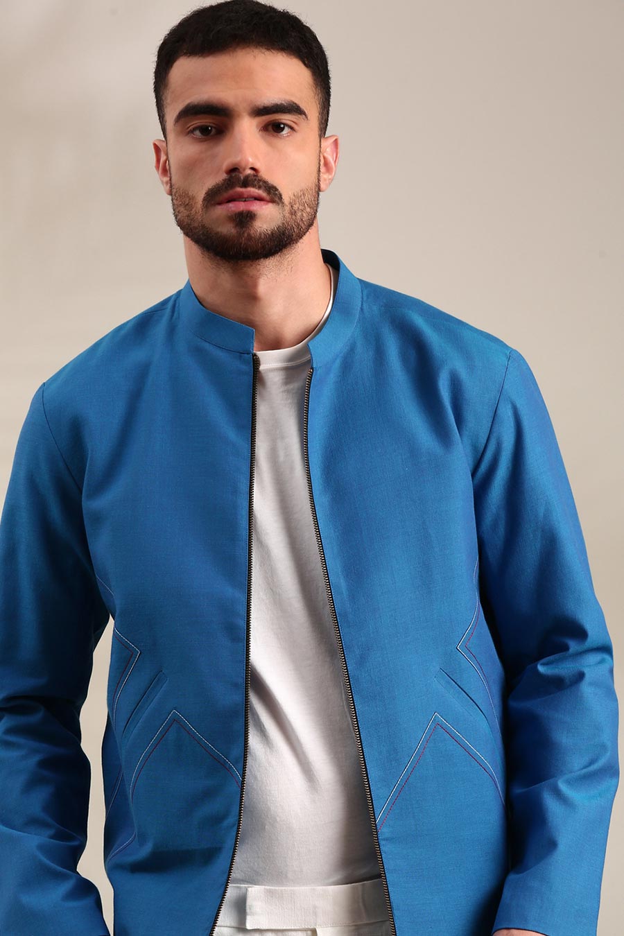 Blue Cotton Bomber Jacket