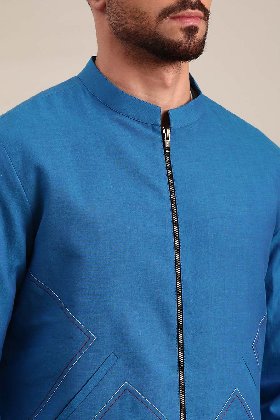 Blue Cotton Bomber Jacket