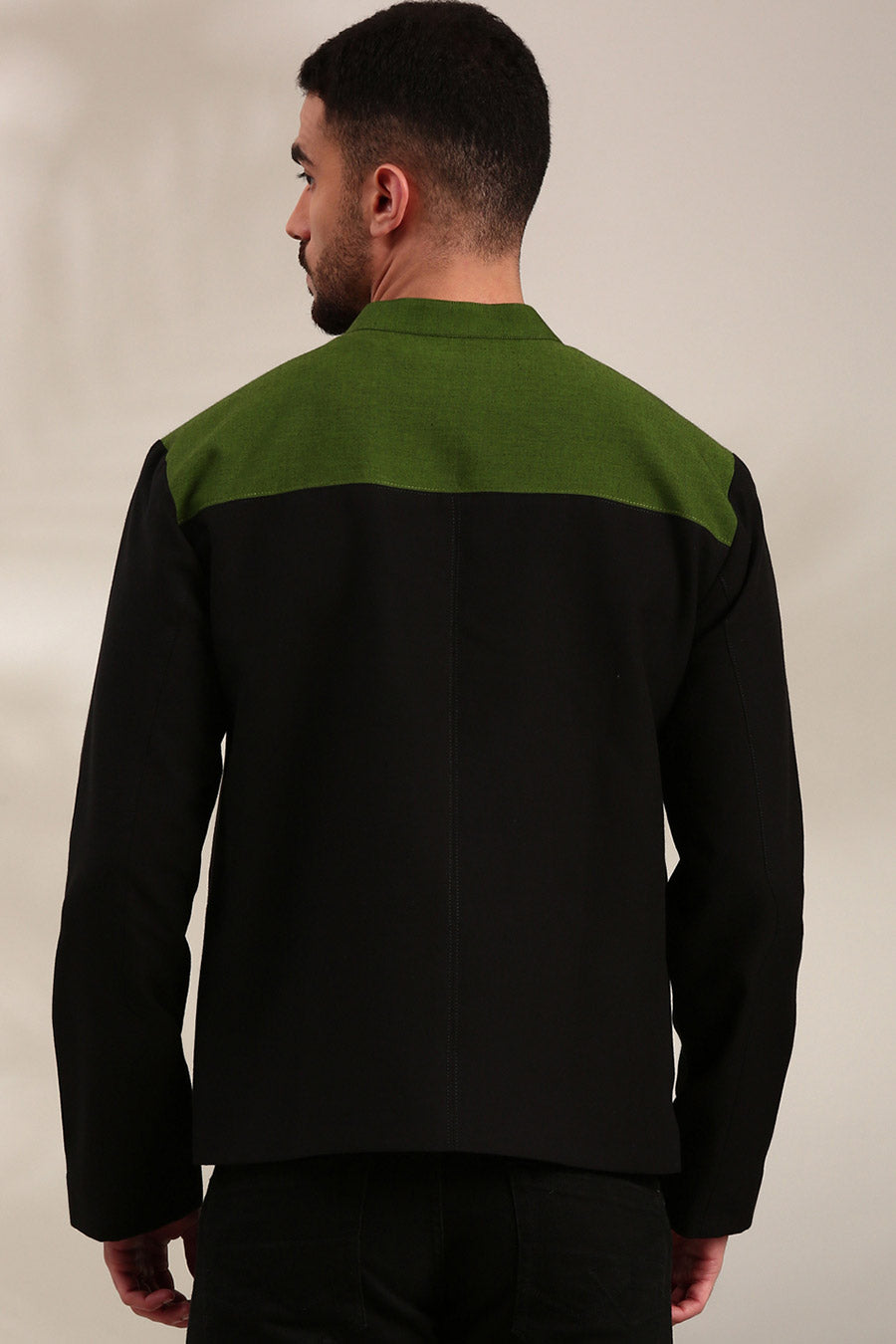 Black & Green Cotton Bomber Jacket