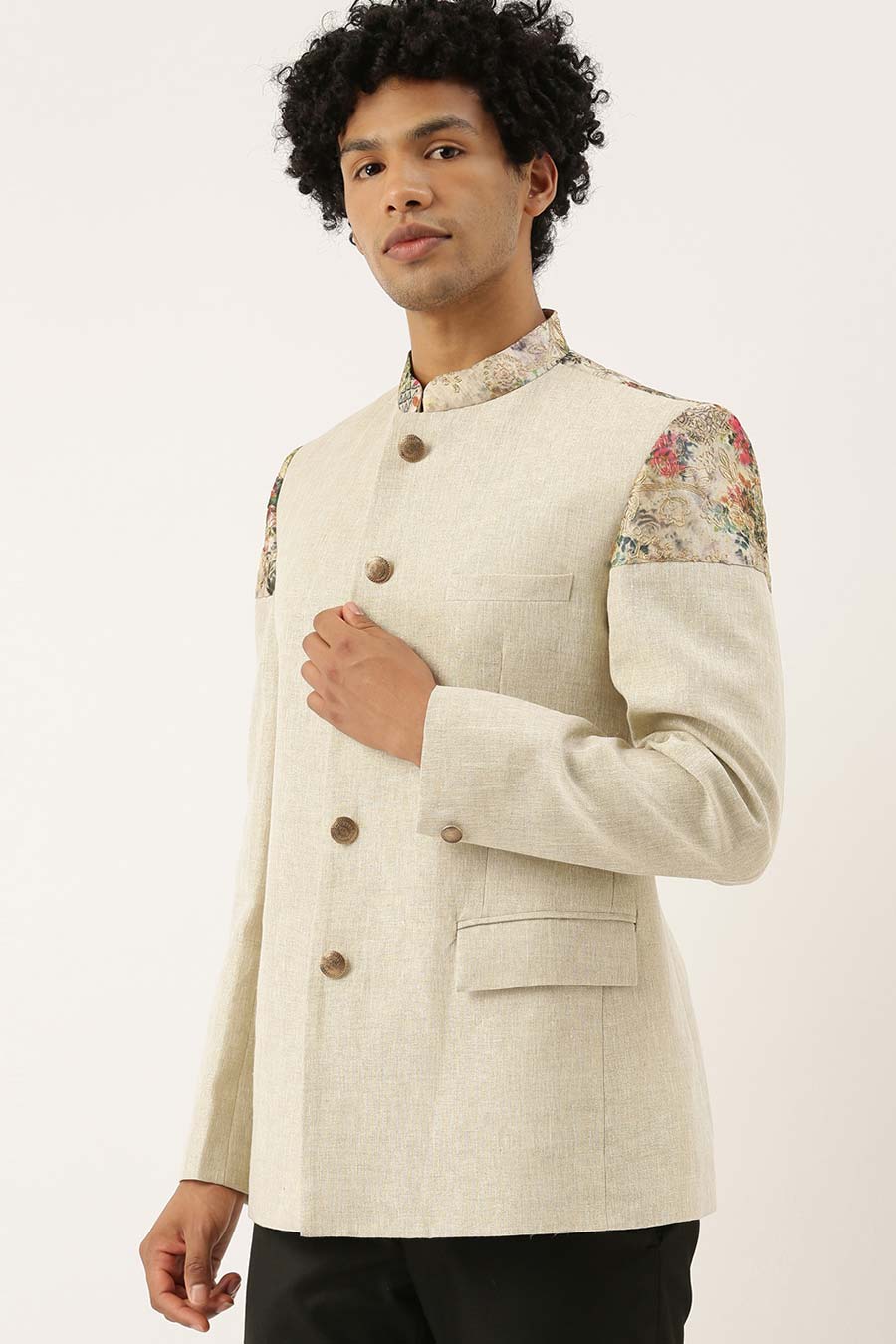 Ivory Chanderi Linen Shimmer Bandhgala