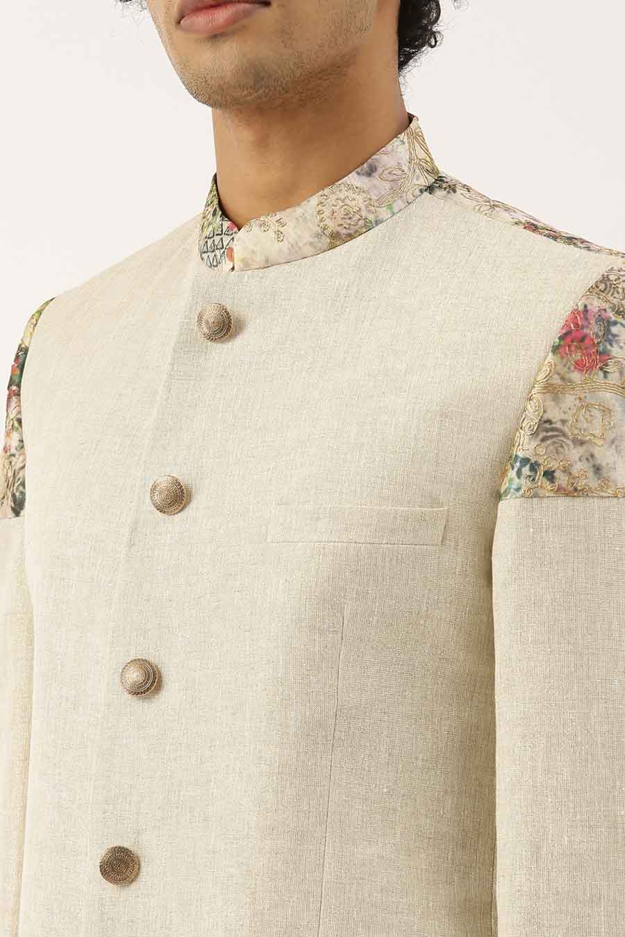 Ivory Chanderi Linen Shimmer Bandhgala