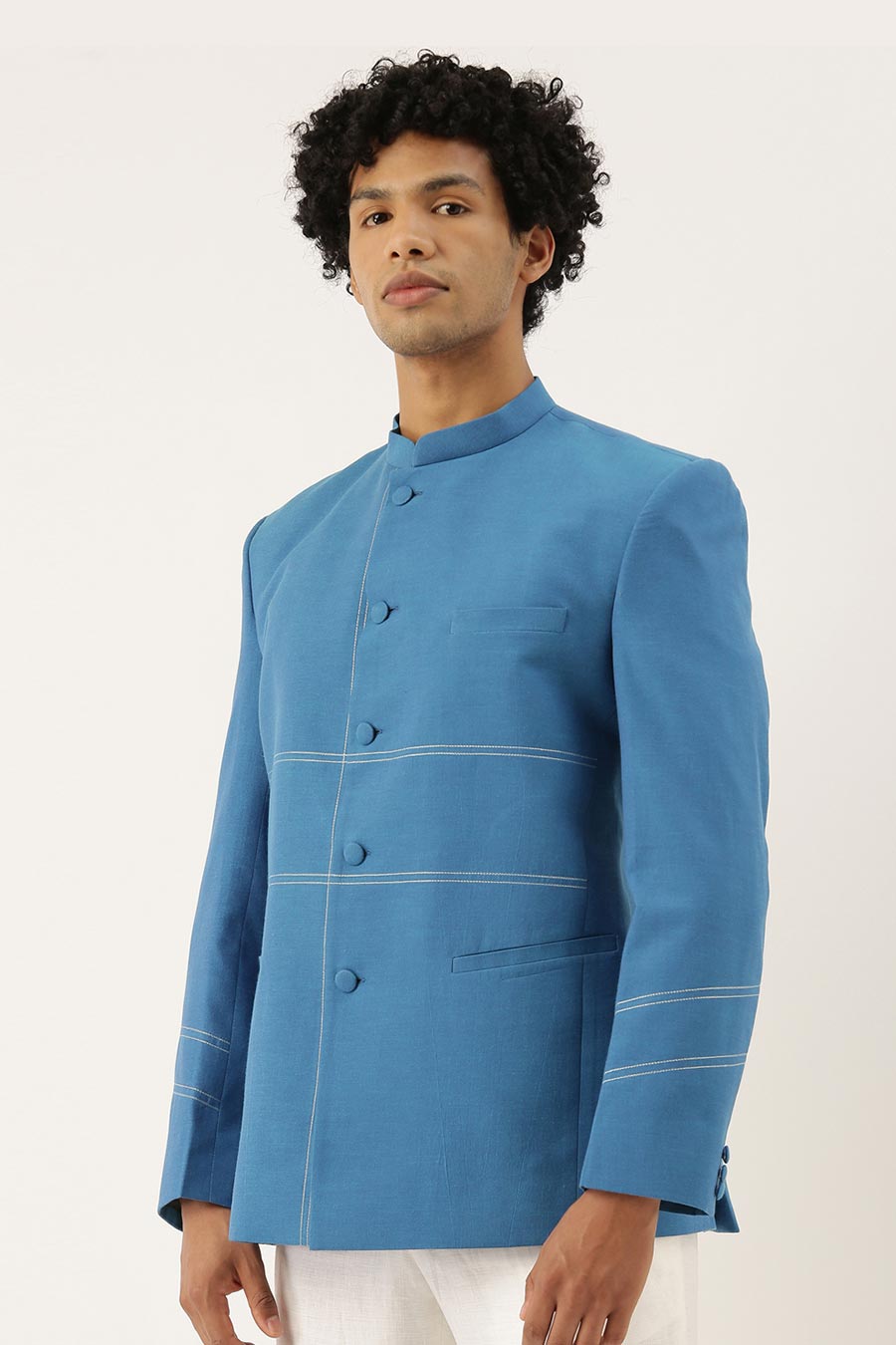 Blue Classic Cotton Bandhgala