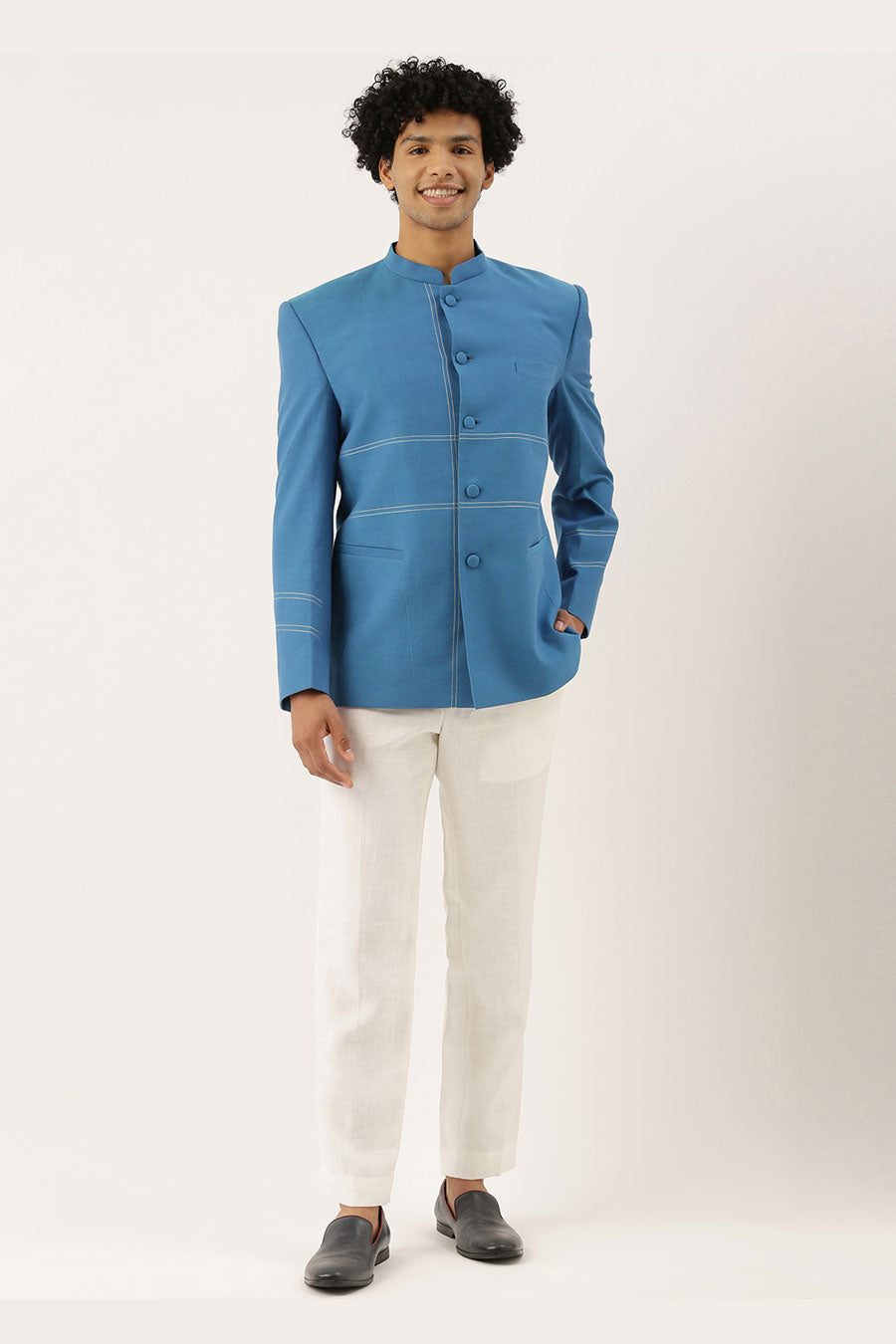 Blue Classic Cotton Bandhgala