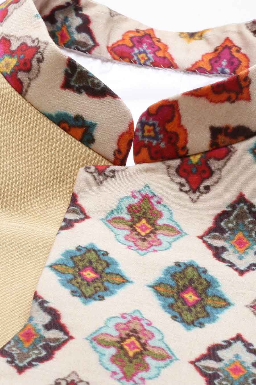 Beige Chanderi Printed Bandhgala