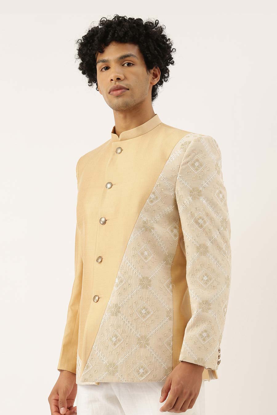 Beige & Cream Embroidered Bandhgala