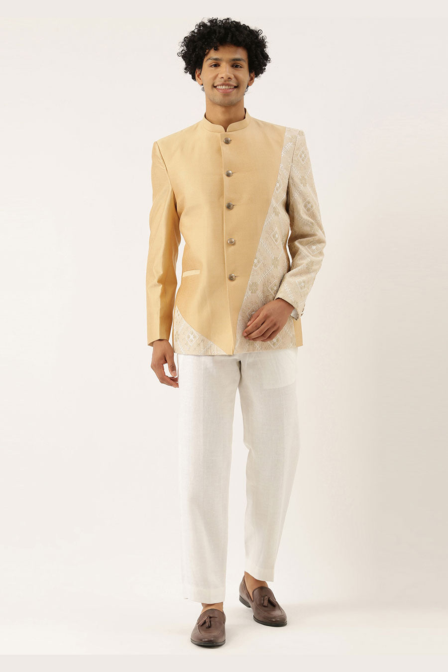 Beige & Cream Embroidered Bandhgala