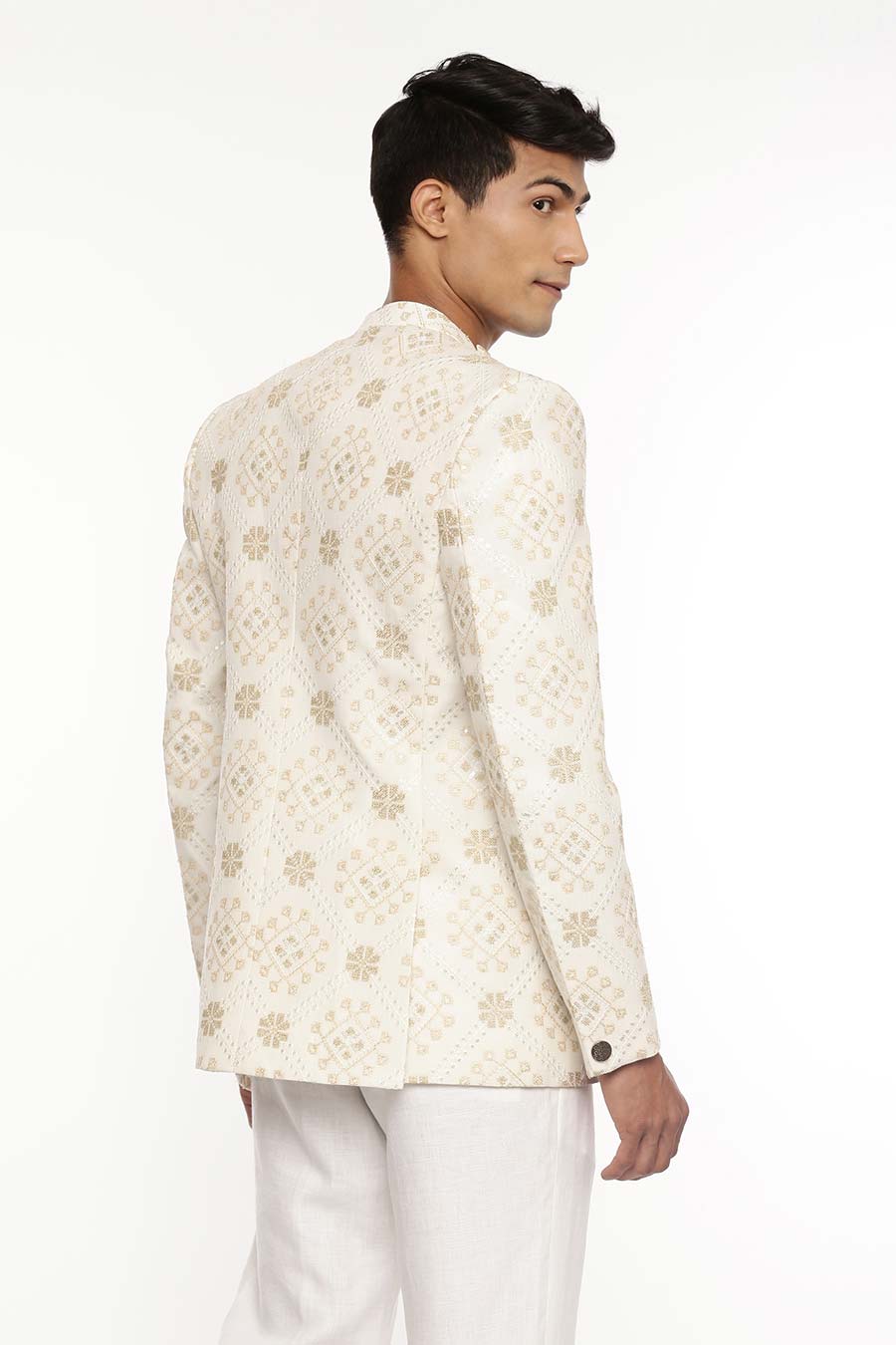 Ivory Silk Chanderi Embroidered Bandhgala