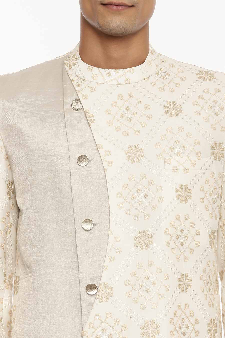 Ivory Silk Chanderi Embroidered Bandhgala