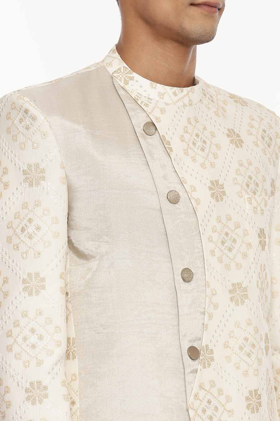 Ivory Silk Chanderi Embroidered Bandhgala