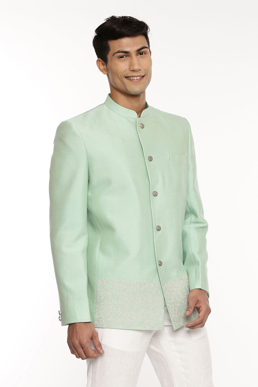 Pastel Green Embroidered Bandhgala