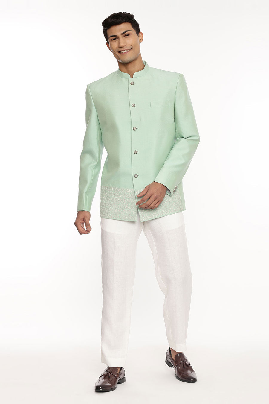 Pastel Green Embroidered Bandhgala