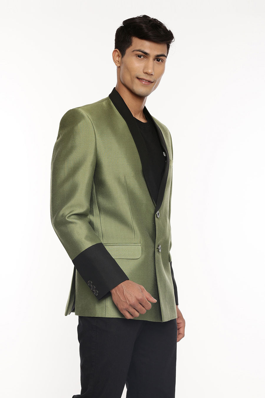 Green & Black Panel Blazer