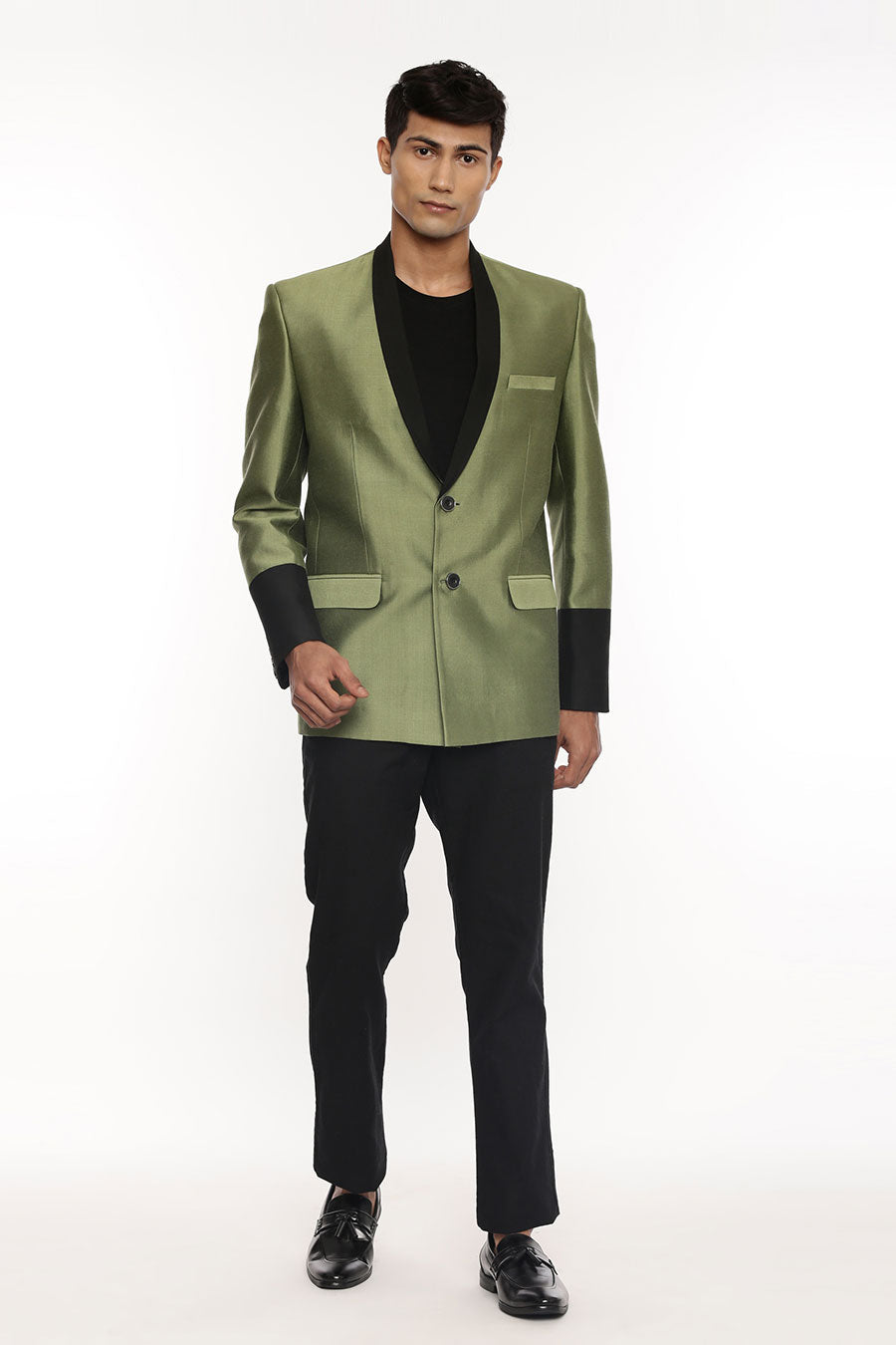 Green & Black Panel Blazer