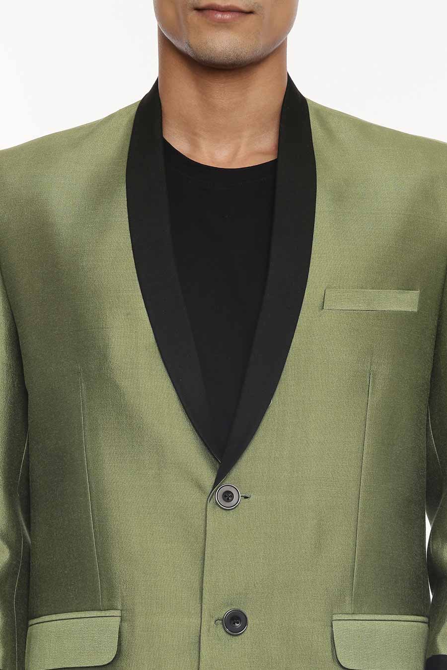 Green & Black Panel Blazer