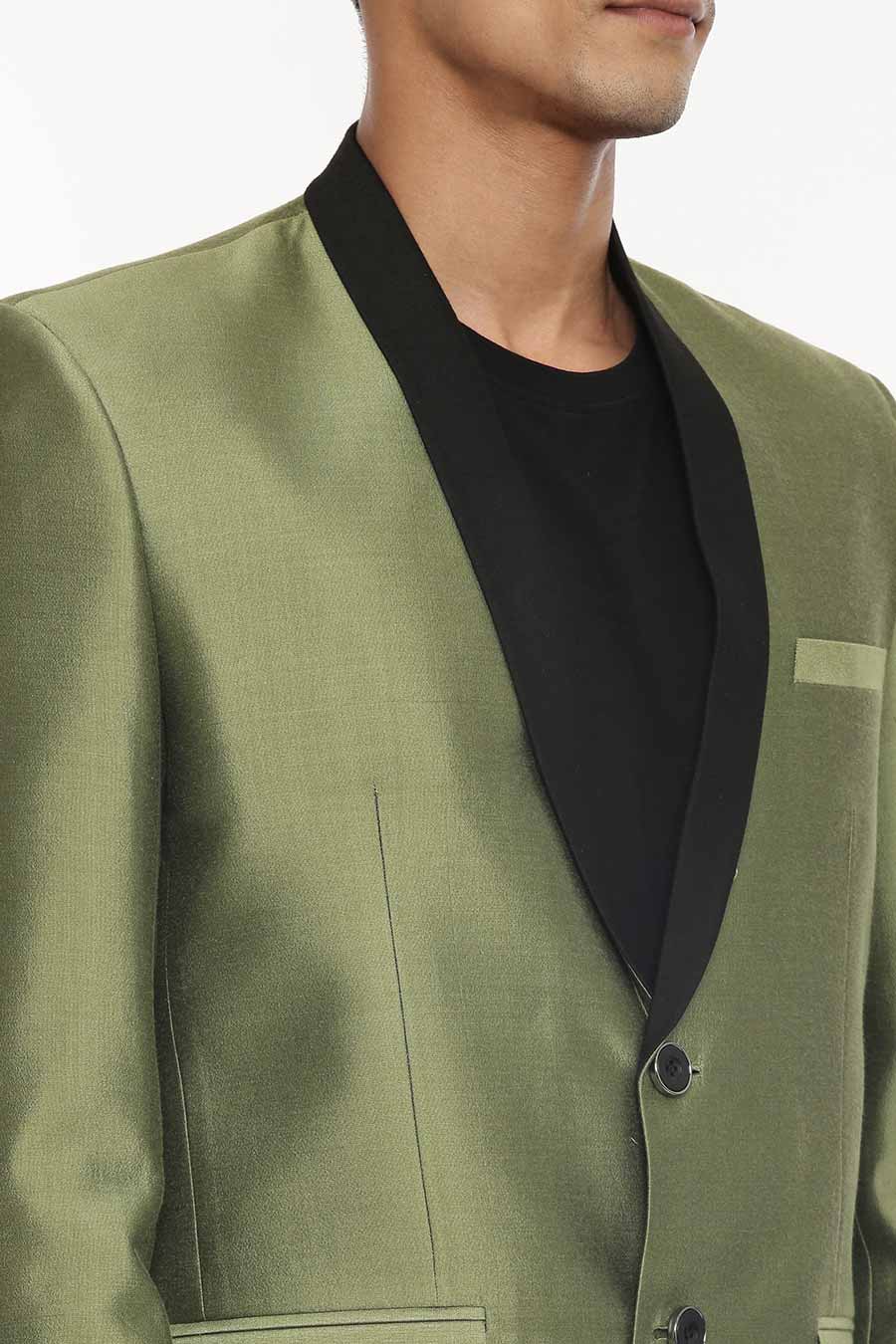 Green & Black Panel Blazer