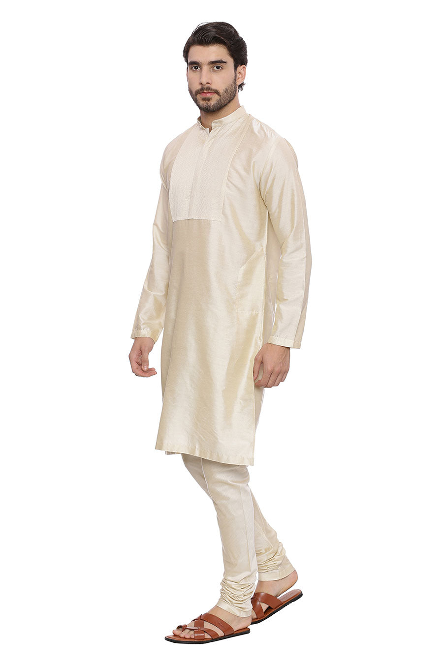 Beige Stitch-Detailed Kurta Set