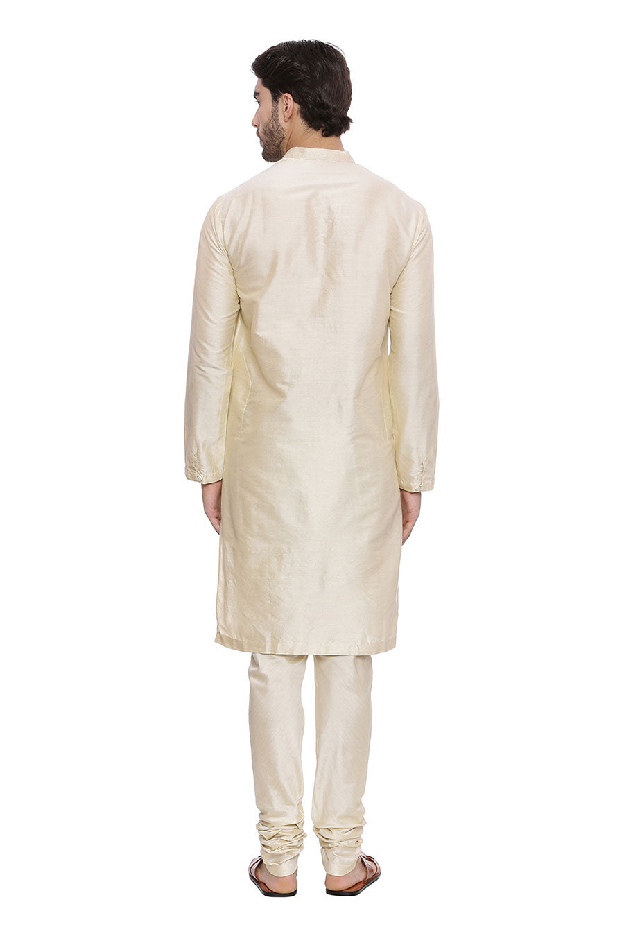 Beige Stitch-Detailed Kurta Set