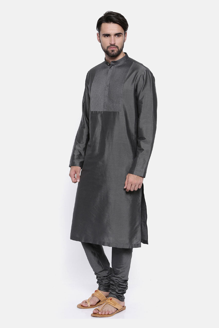 Charcoal Grey Stitch-Detailed Kurta Set