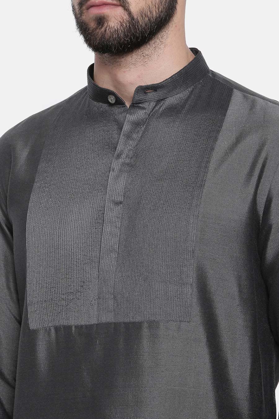 Charcoal Grey Stitch-Detailed Kurta Set