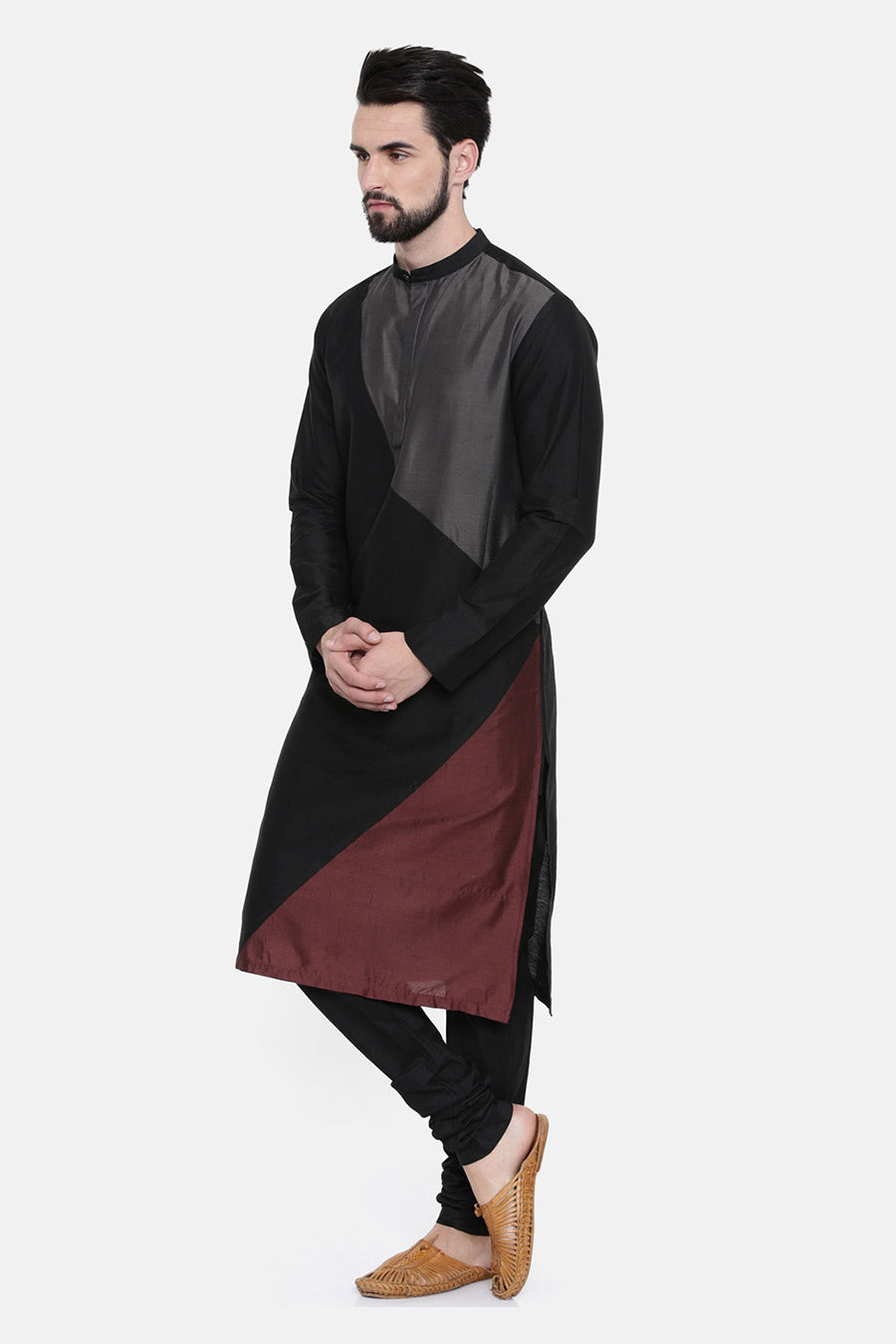 Black Colour-Blocked Kurta Set