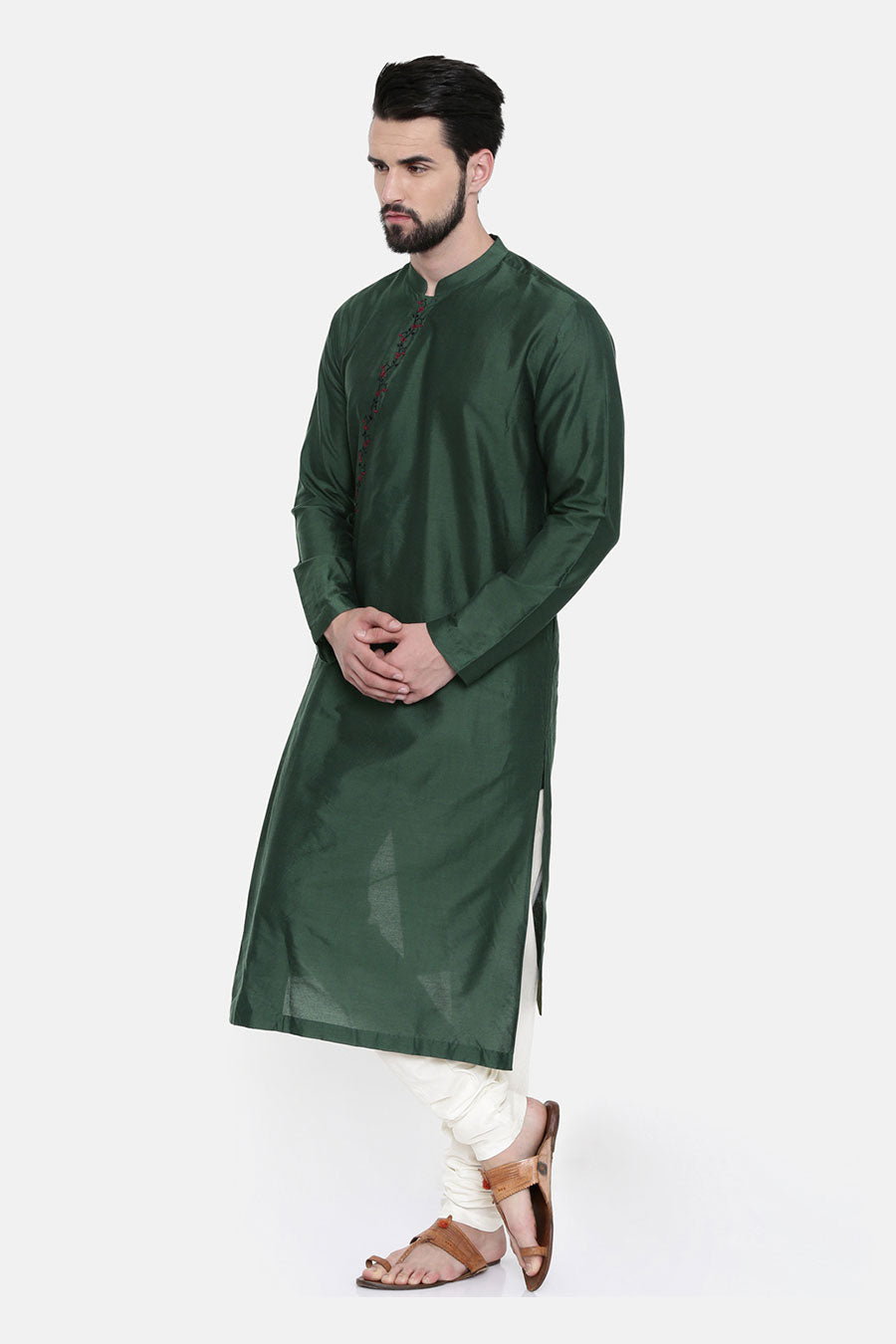 Bottle Green Hand-Embroidered Kurta Set