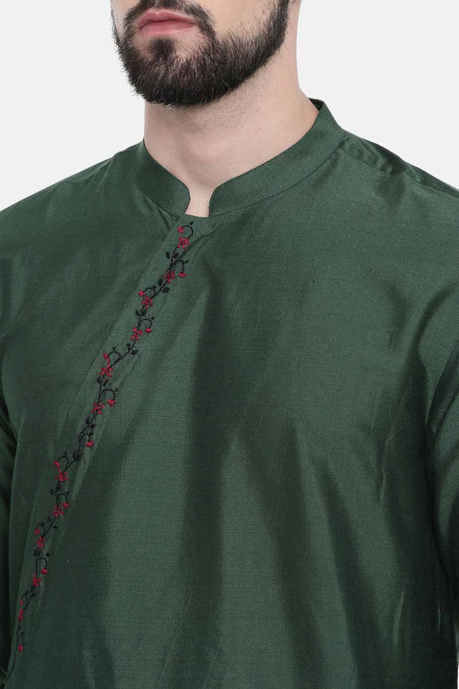 Bottle Green Hand-Embroidered Kurta Set