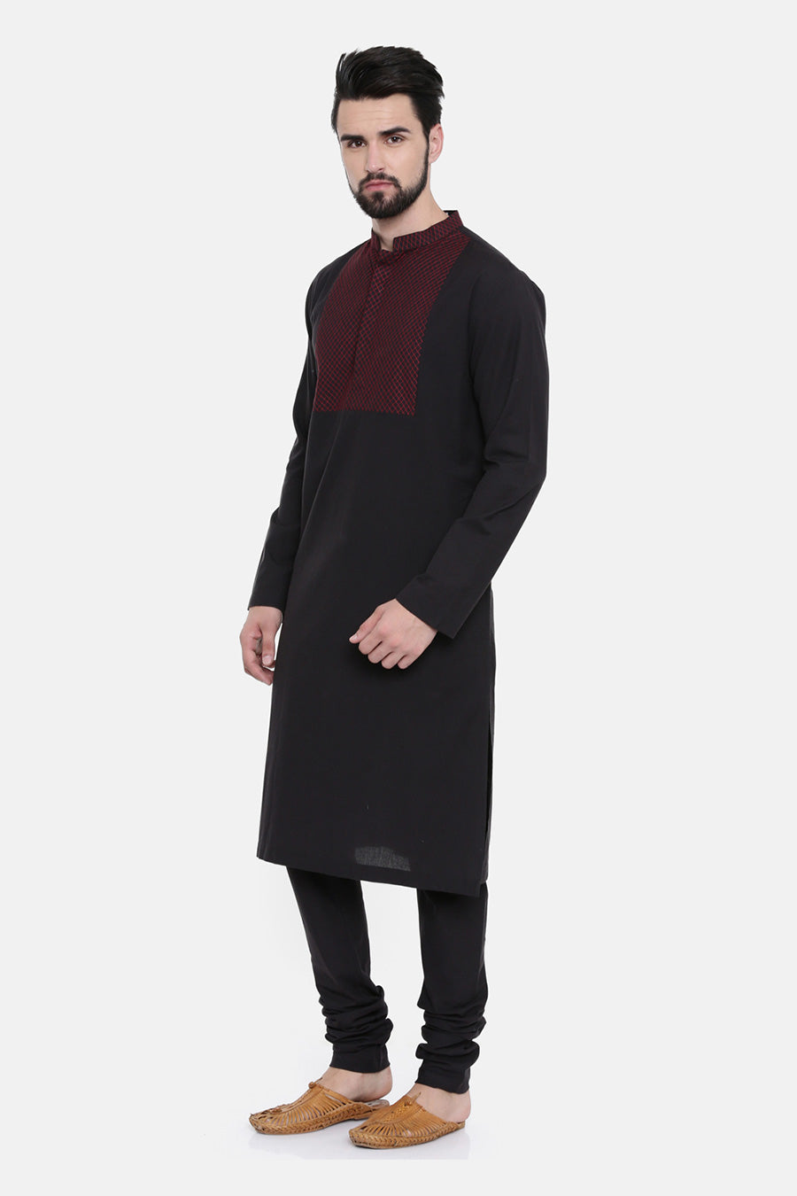 Black Stitch-Detailed Kurta Set