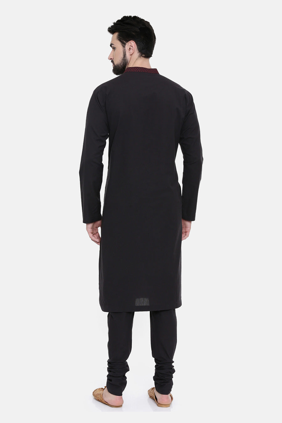 Black Stitch-Detailed Kurta Set