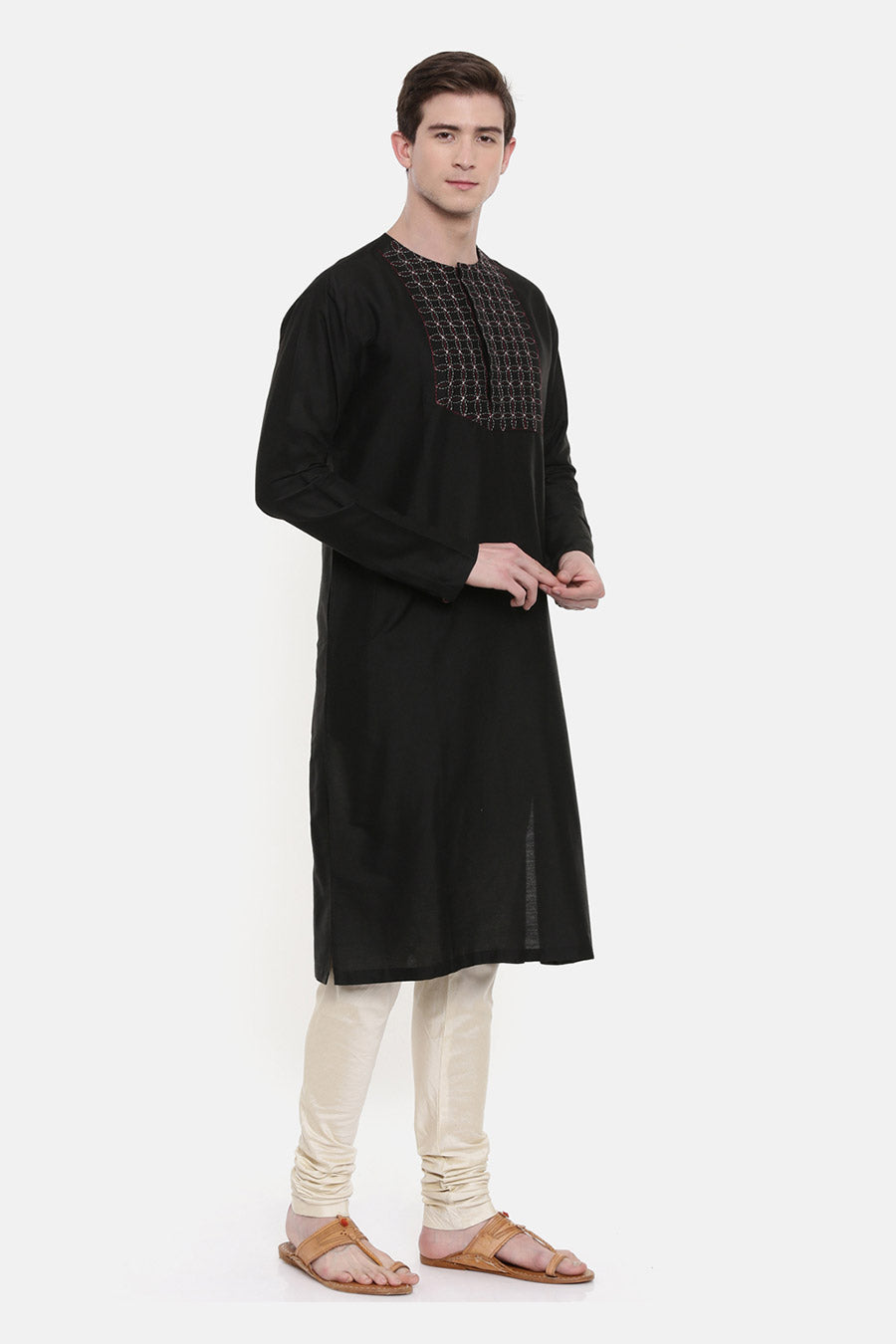 Black Stitch-Detailed Kurta Set