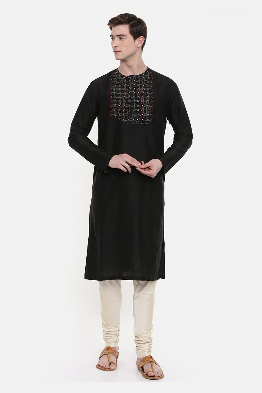 Black Stitch-Detailed Kurta Set