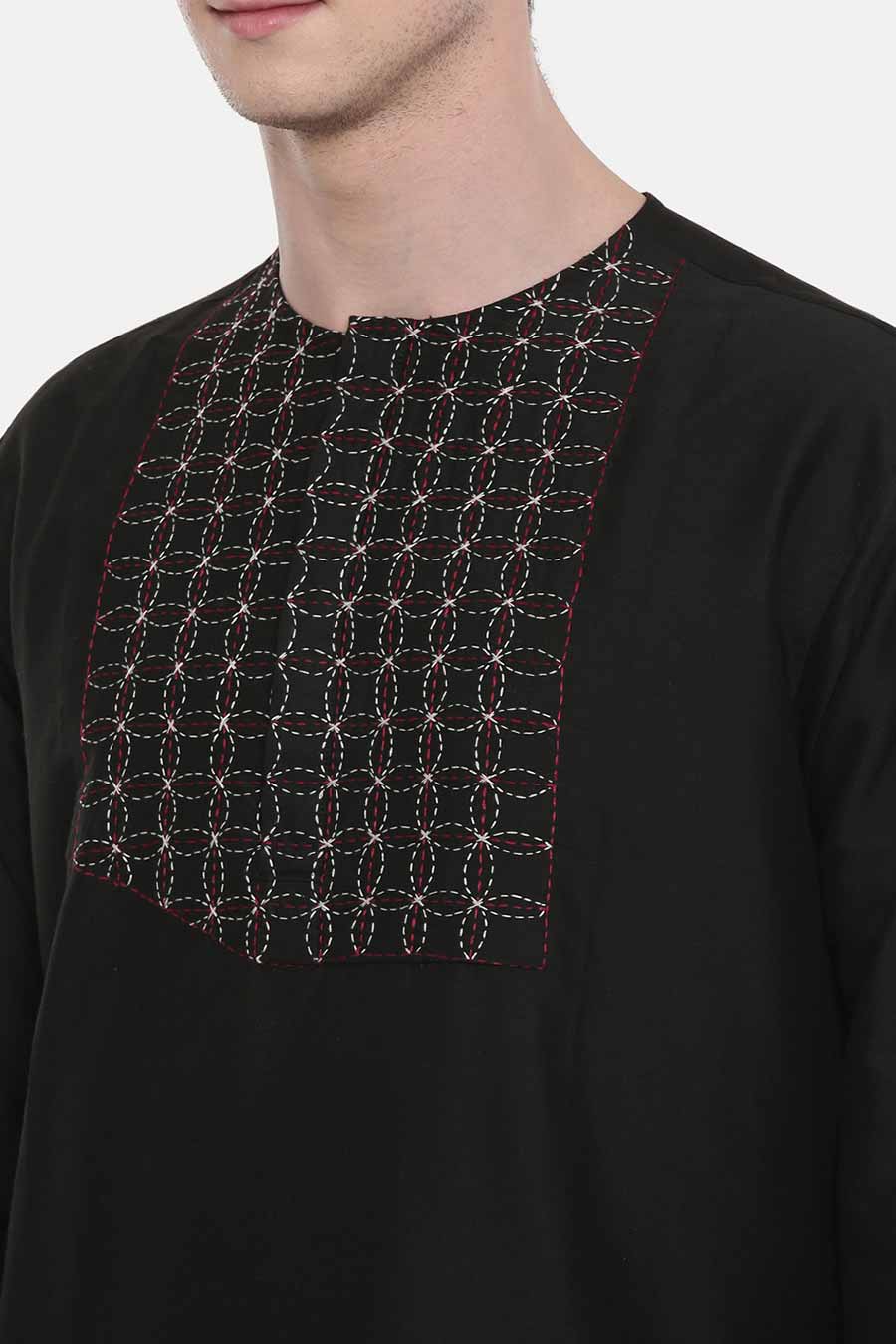 Black Stitch-Detailed Kurta Set