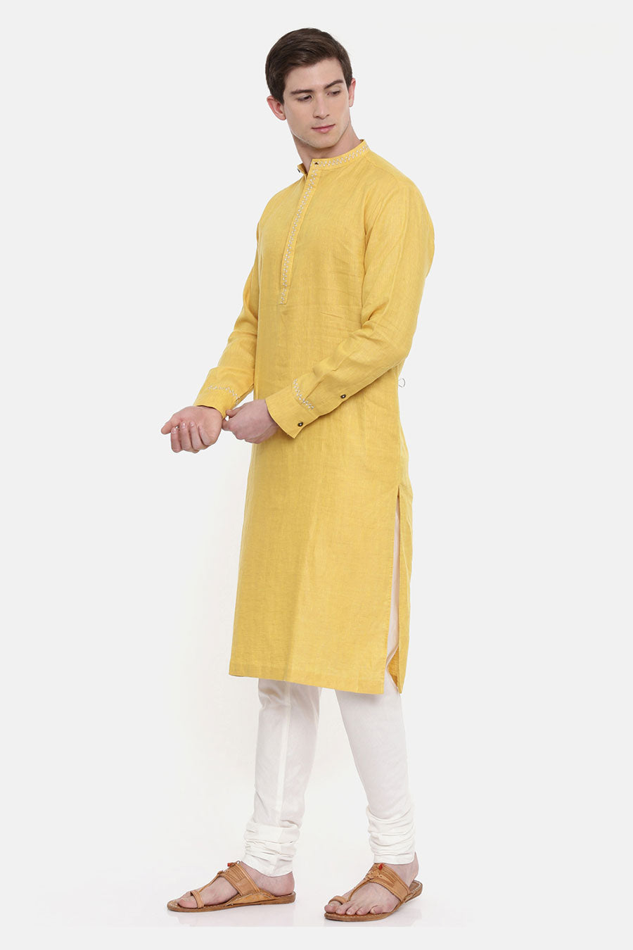 Yellow Linen Kurta Set 