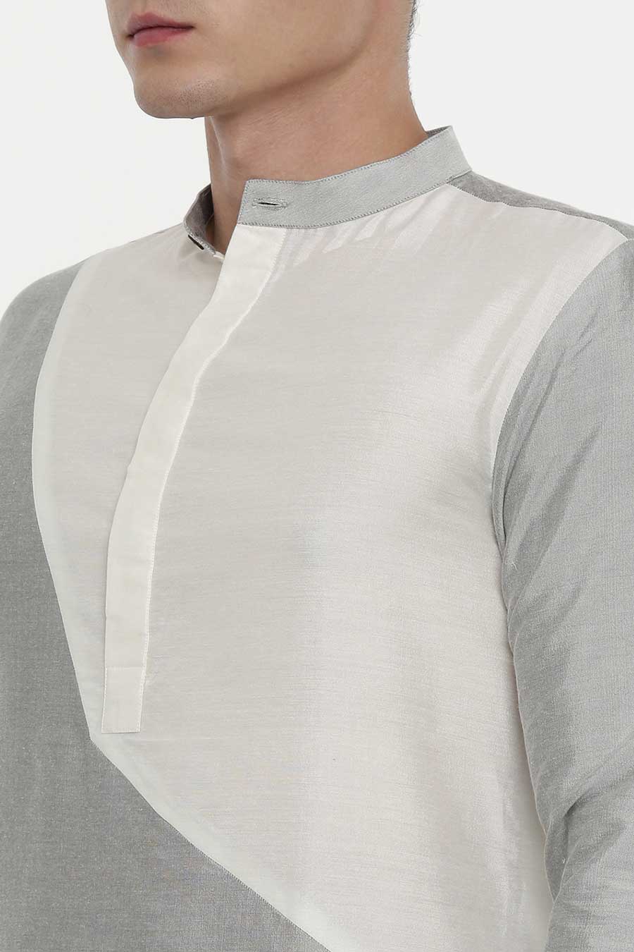 Grey Colour-Blocked Kurta Set