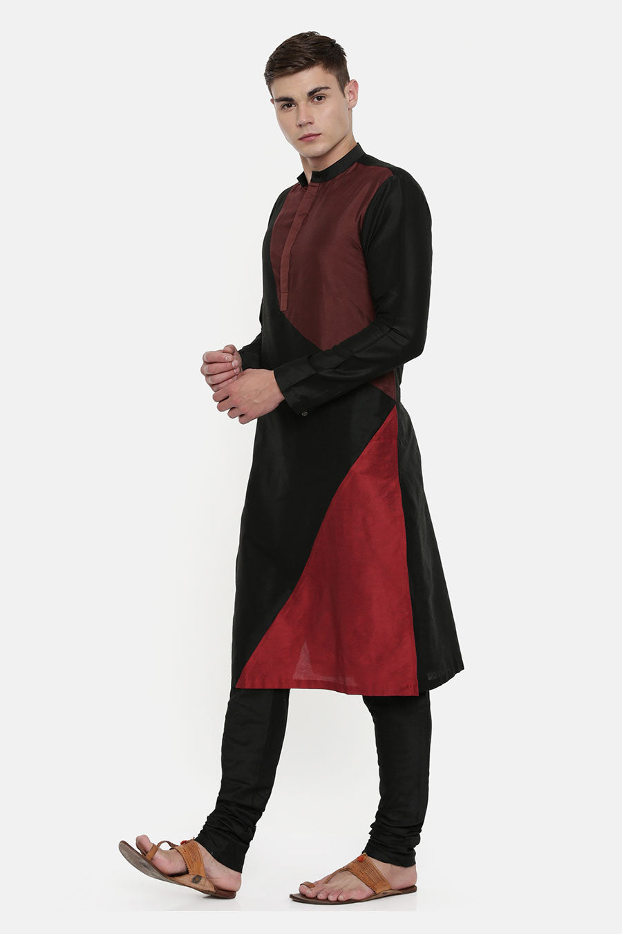 Black Colour-Blocked Kurta Set