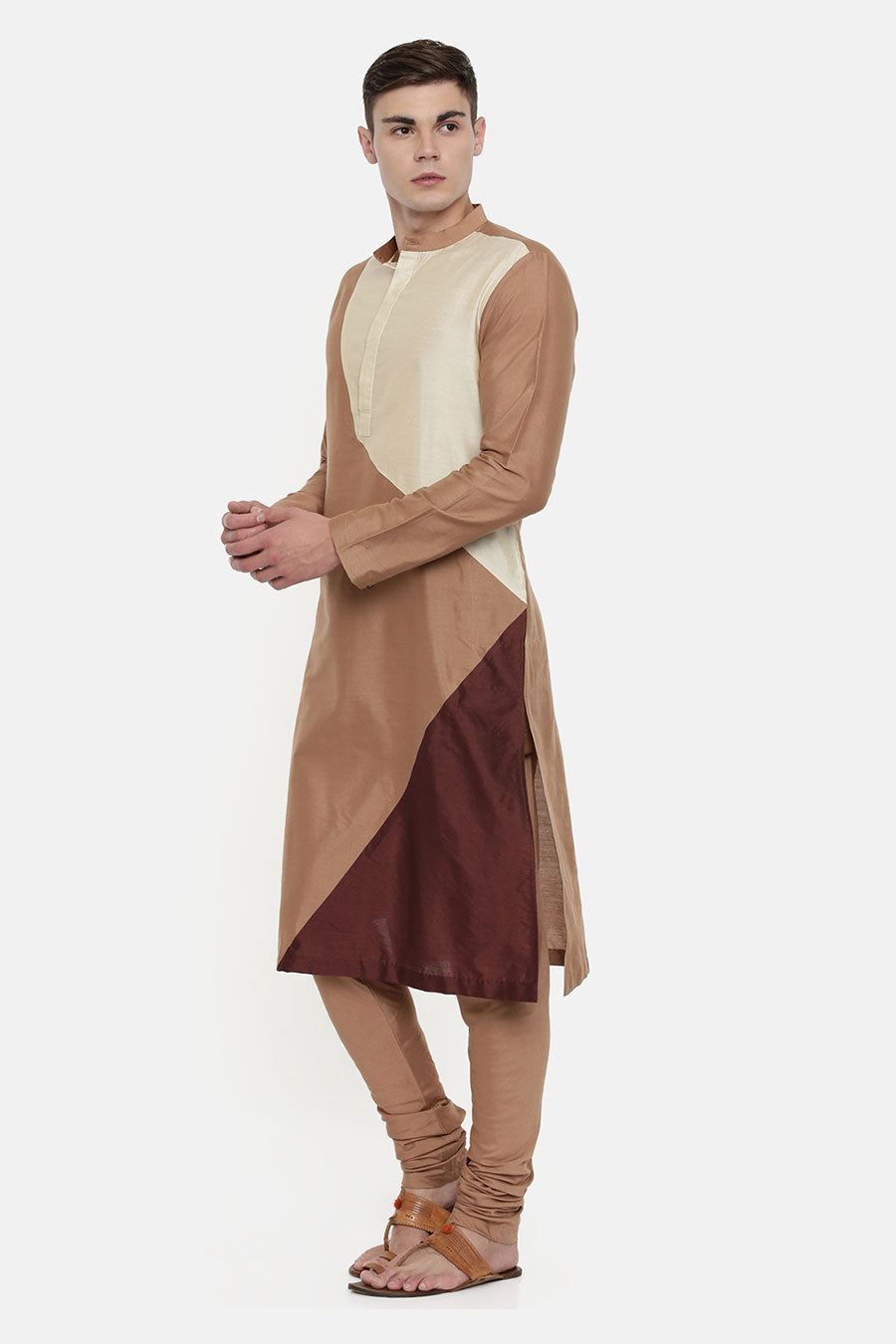 Brown Colour-Blocked Kurta Set