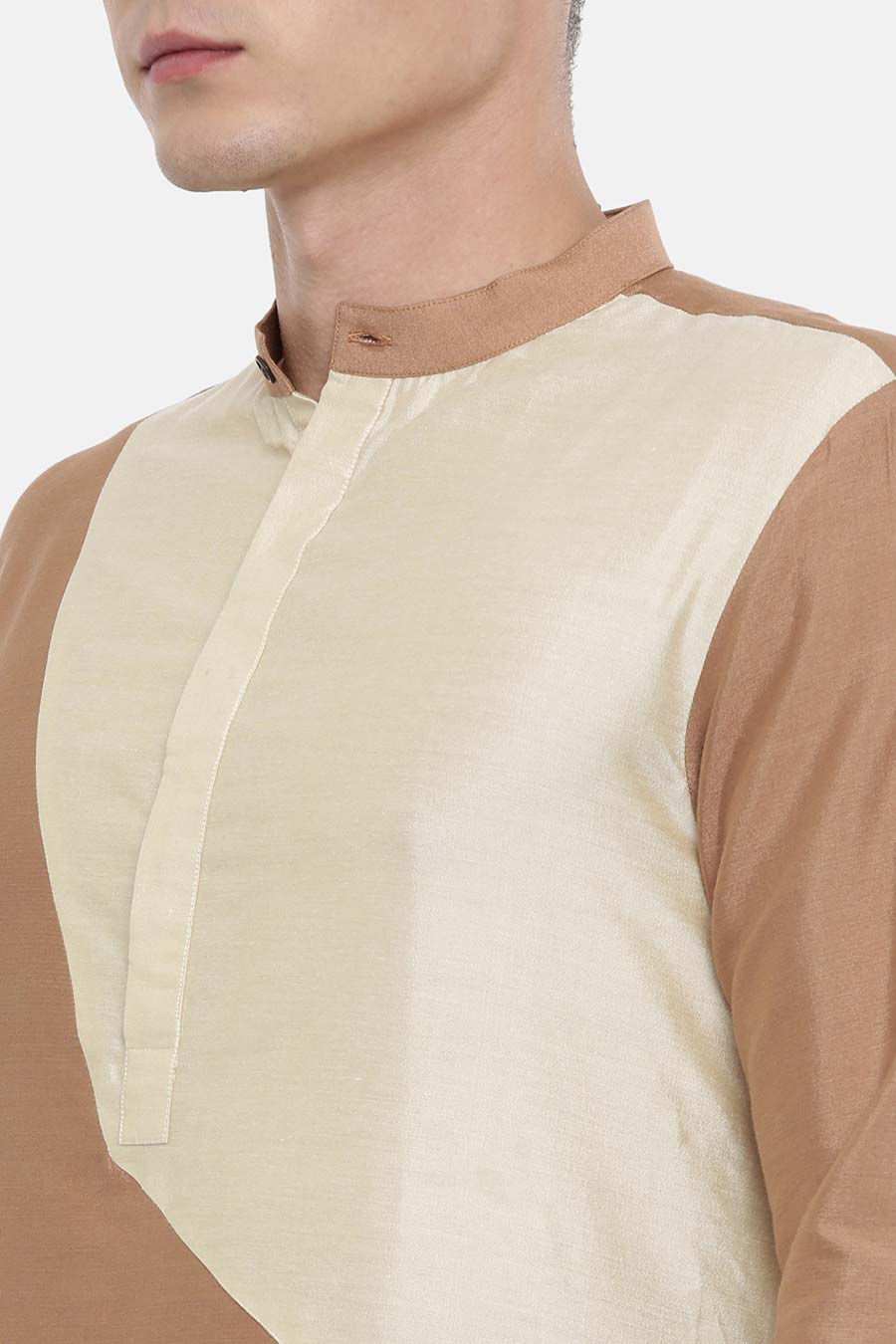 Brown Colour-Blocked Kurta Set