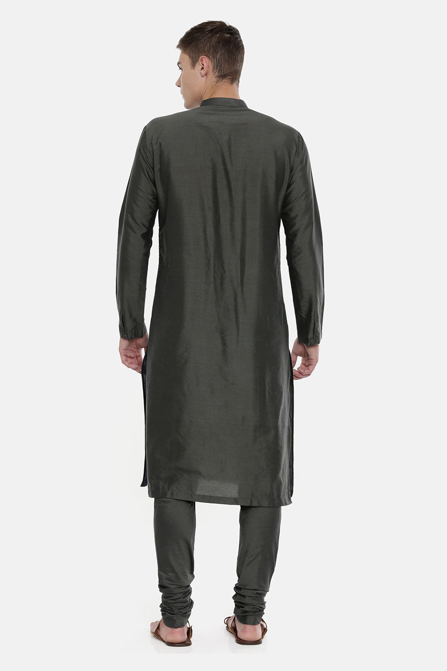 Charcoal Grey Colour-Blocked Kurta Set