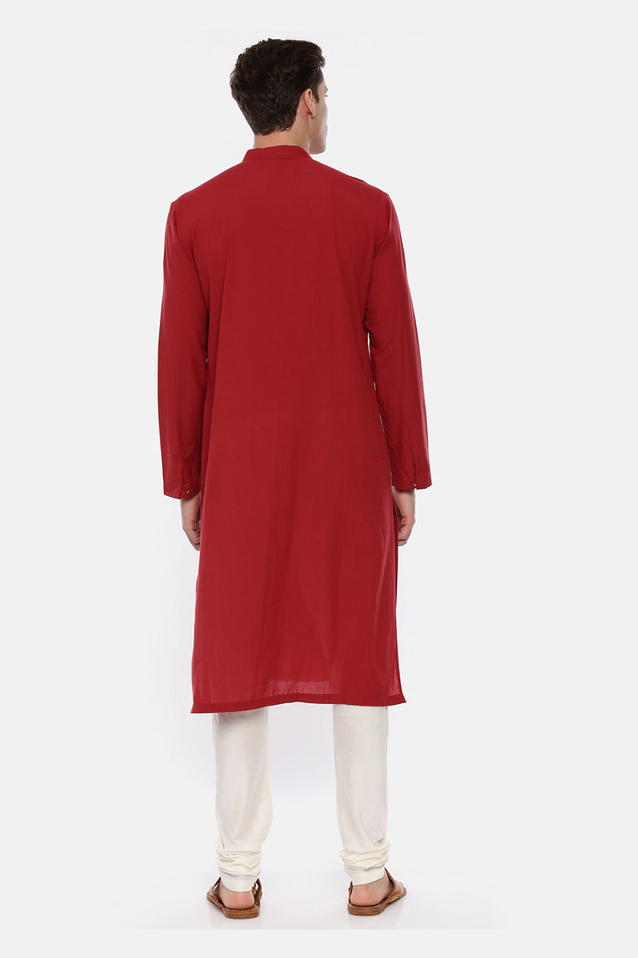 Red Stitch-Detailed Kurta Set