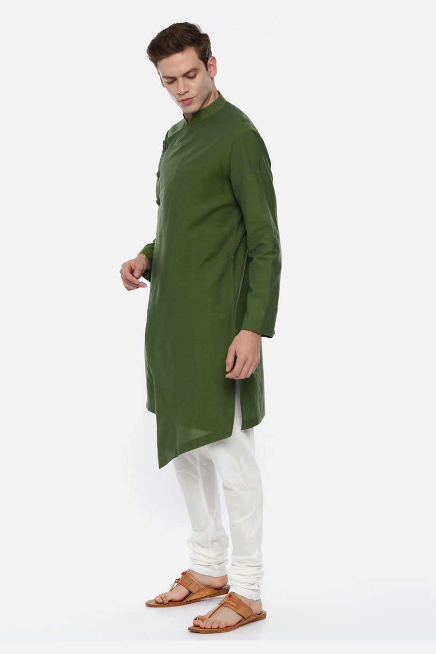 Green Stitch-Detailed Kurta Set