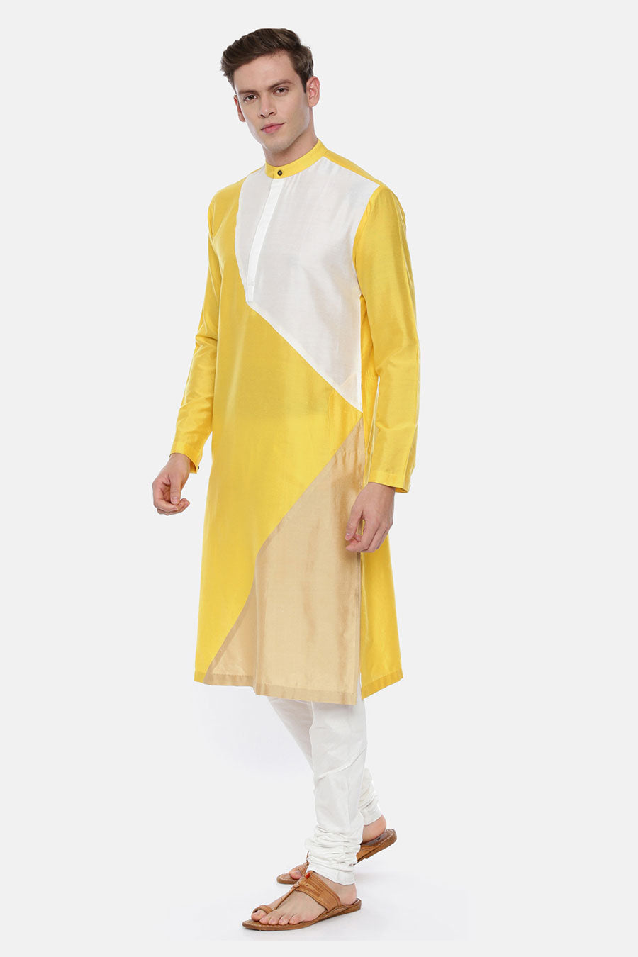 Yellow Colour-Blocked Kurta Set