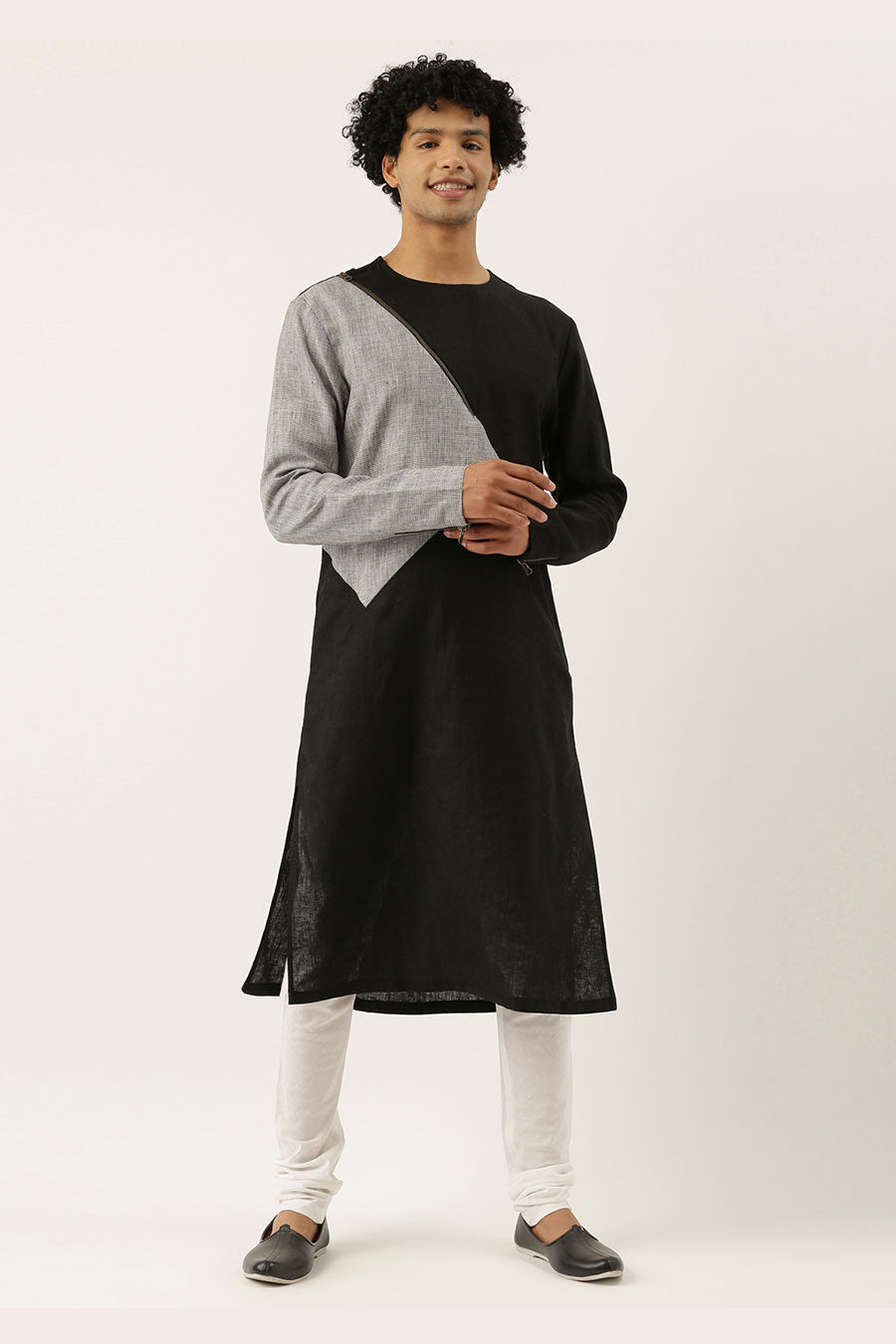 Black & Grey Panelled Kurta Set