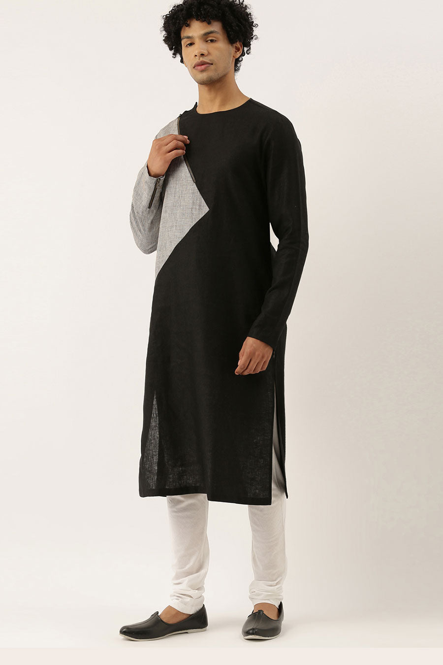 Black & Grey Panelled Kurta Set