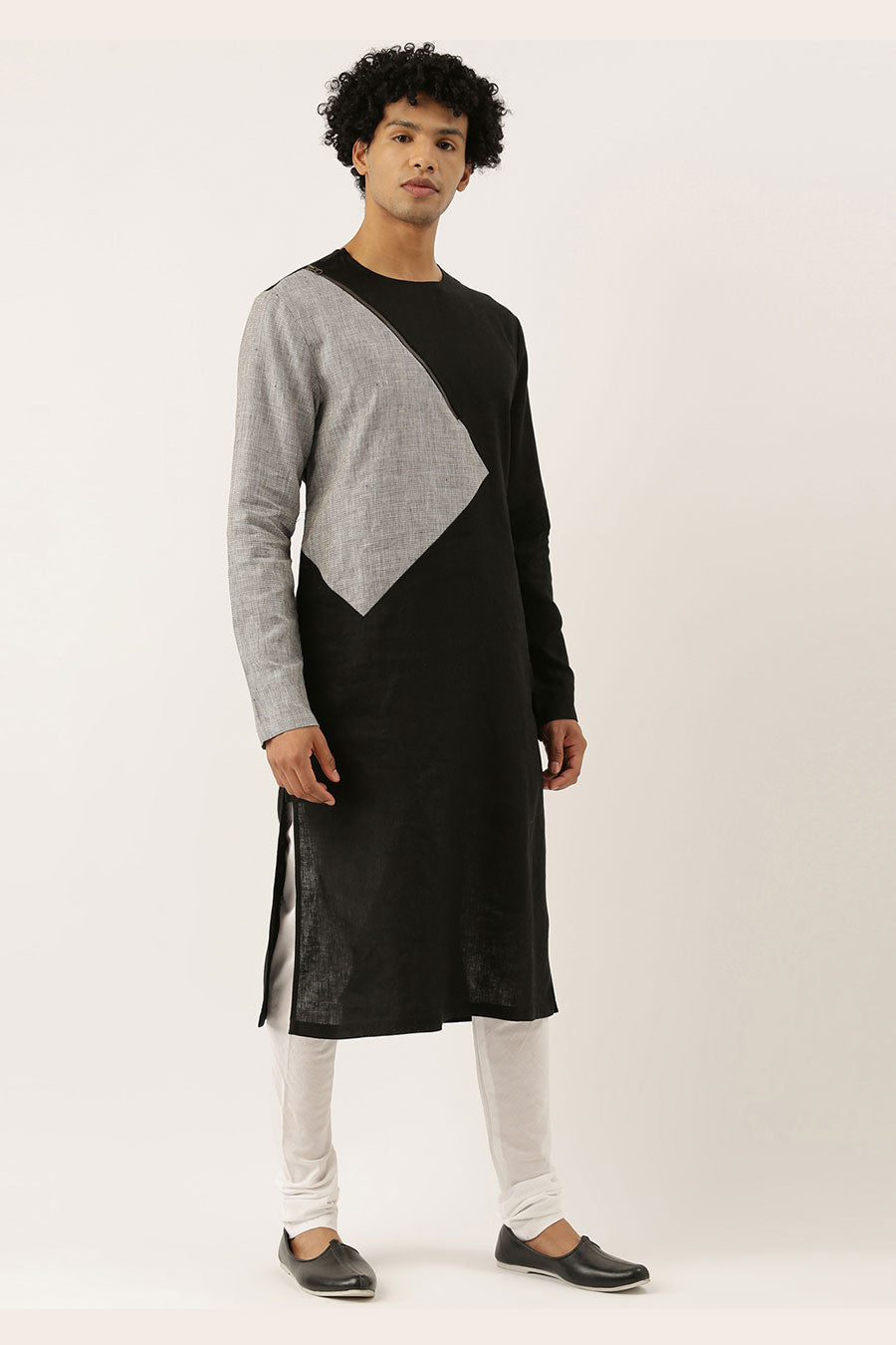 Black & Grey Panelled Kurta Set