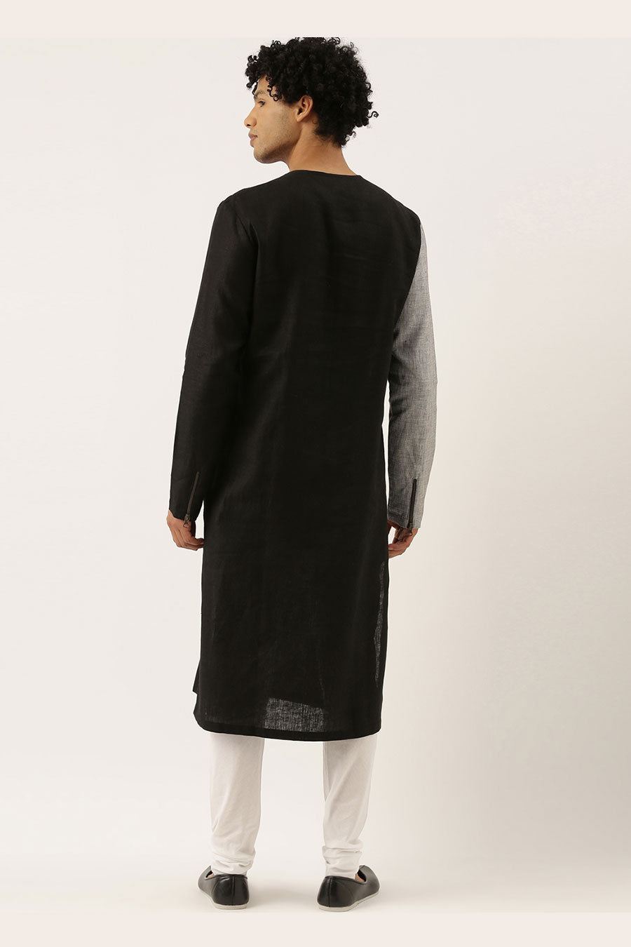 Black & Grey Panelled Kurta Set