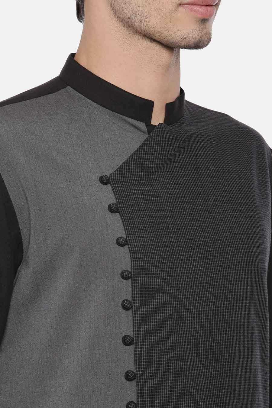 Black & Grey Overlap Panelled Kurta Set